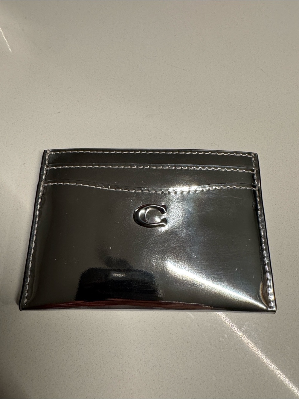 Coach Metallic Silver Card Holder with C Logo - Picture 7 of 7